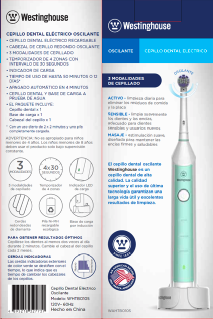 Westinghouse cepillo dientes eléctrico verde recargable premium  WHTBO105