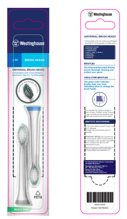 Westinghouse repuesto para cepillo dientes sonic  WATB202