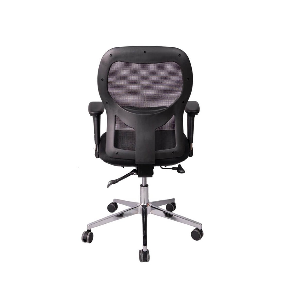 Silla semiejecutiva en malla con base cromada y soporte lumbar