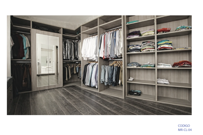 Closet en forma de L con espejo