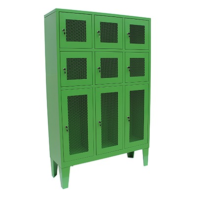 Locker metálico verde de 9 compartimientos con cerradura y ventilación Jordomex