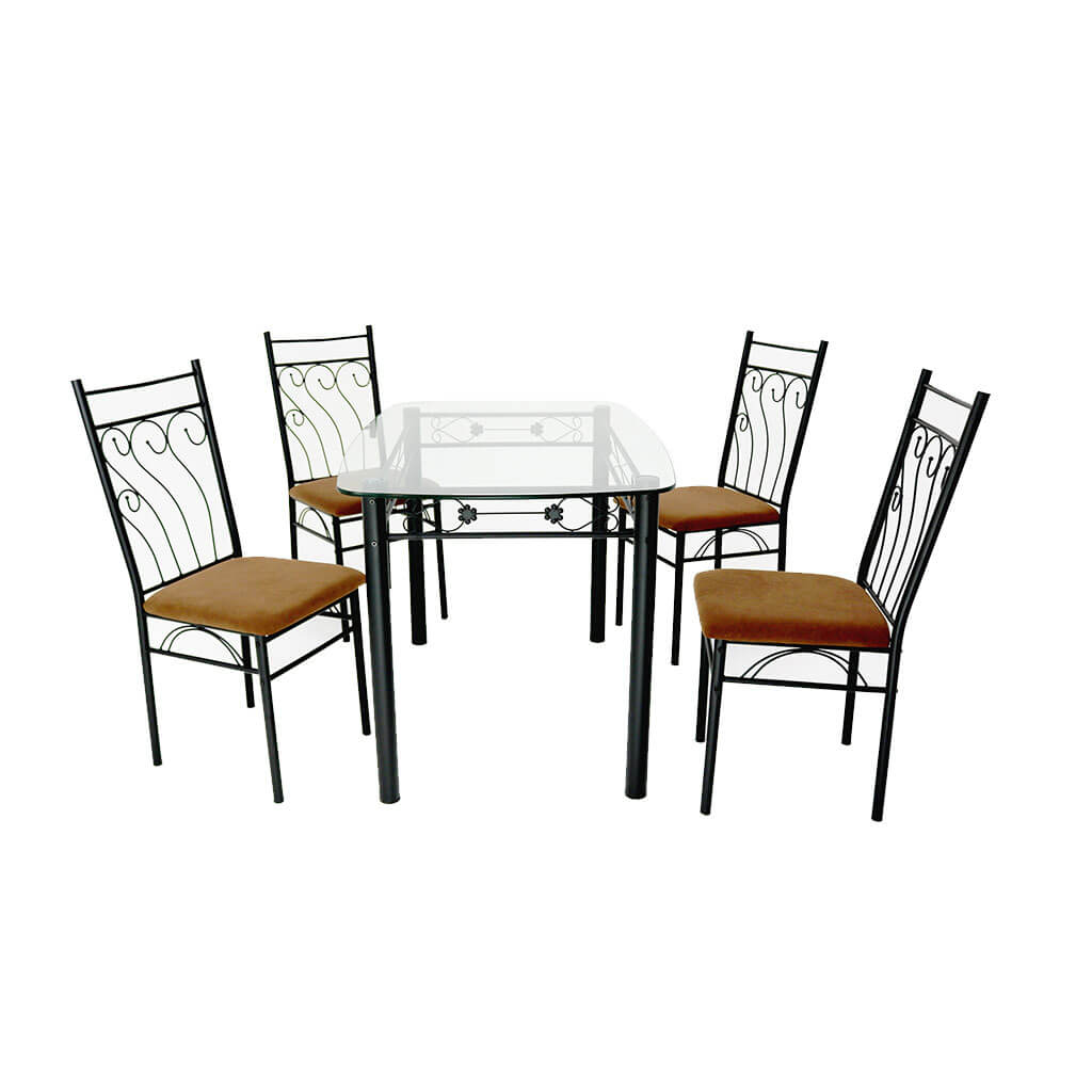 COMEDOR 4 SILLAS METAL/VIDRIO