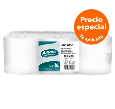 Amoos toalla de manos 160 mts doble hoja pk 6 rollos J631606.2