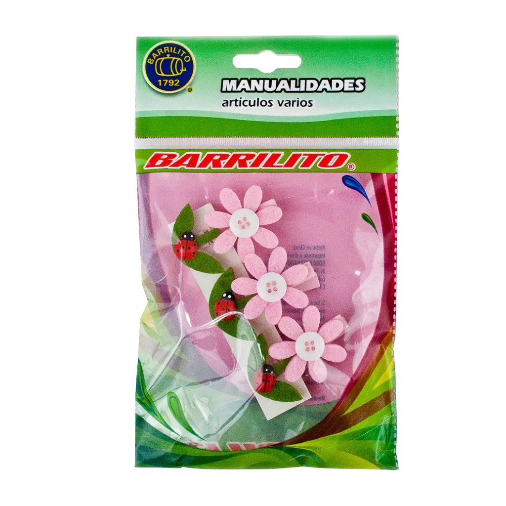 Barrilito clip de madera fieltro flores wclp1 3 piezas