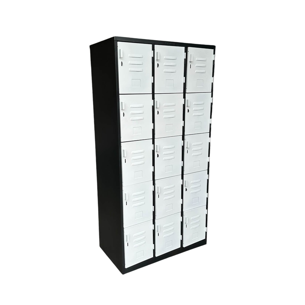 [MC-LK-21] Locker Metálico de 15 Compartimentos en Negro y Blanco
