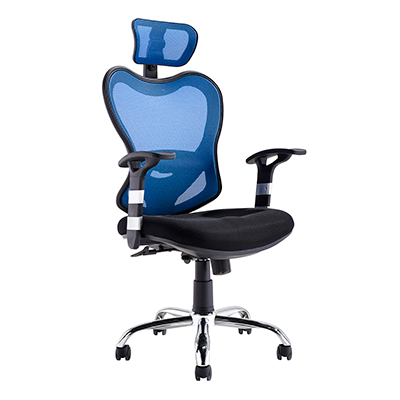 [MR-SI-112-AZ] Silla de oficina ejecutiva en malla, brazos y cabecera (Azul)