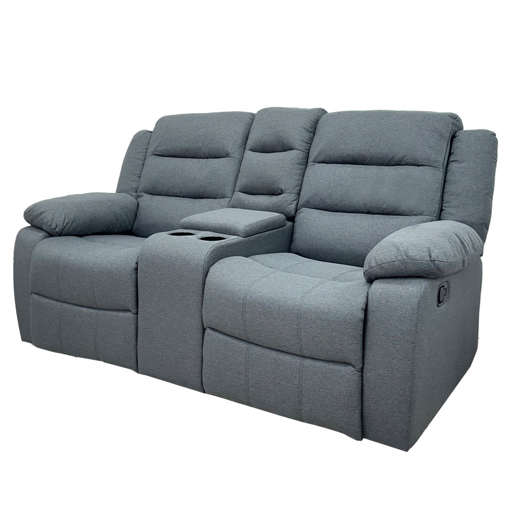 SOFA DOBLE CON CONSOLA RECLINABLE GRIS OSCURO