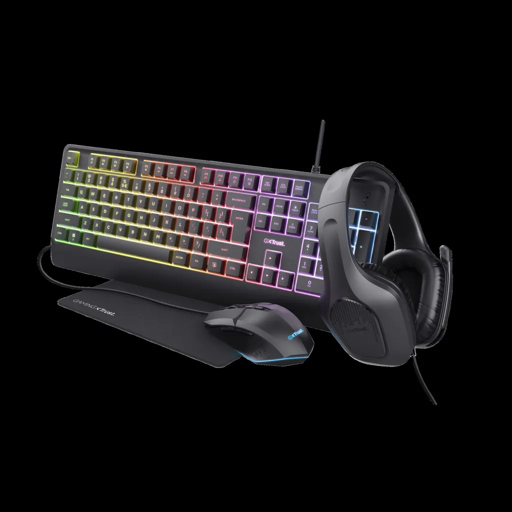 [DTF-TR00093] Trust teclado mouse almohadilla y audifonos color negro iluminado - 25155