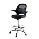 Silla de cajero con respaldo en malla y brazos abatibles