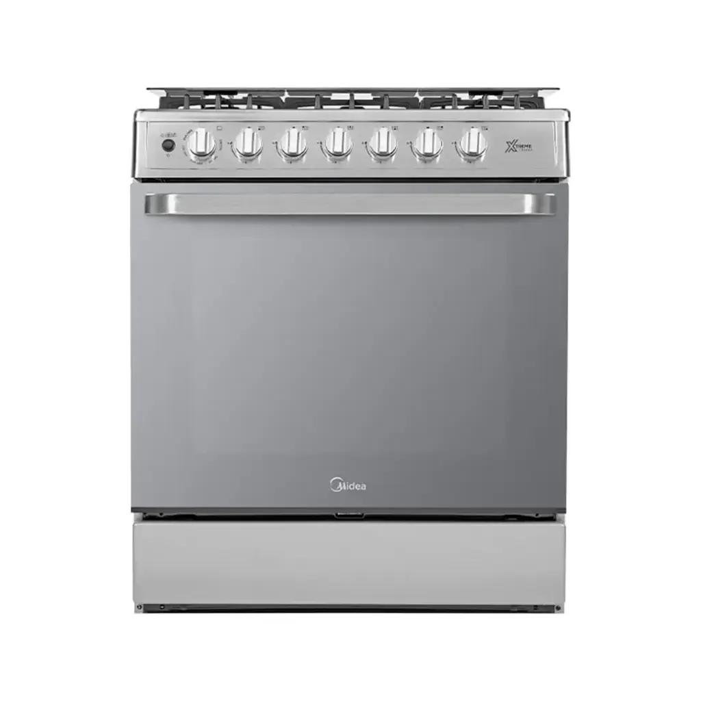 [DTF-MD00088] Midea Cocina a gas 30 pulgadas negra 6 quemadores capelo air fryer parrillas de hierro fundido MGS30FS1LEAMSS