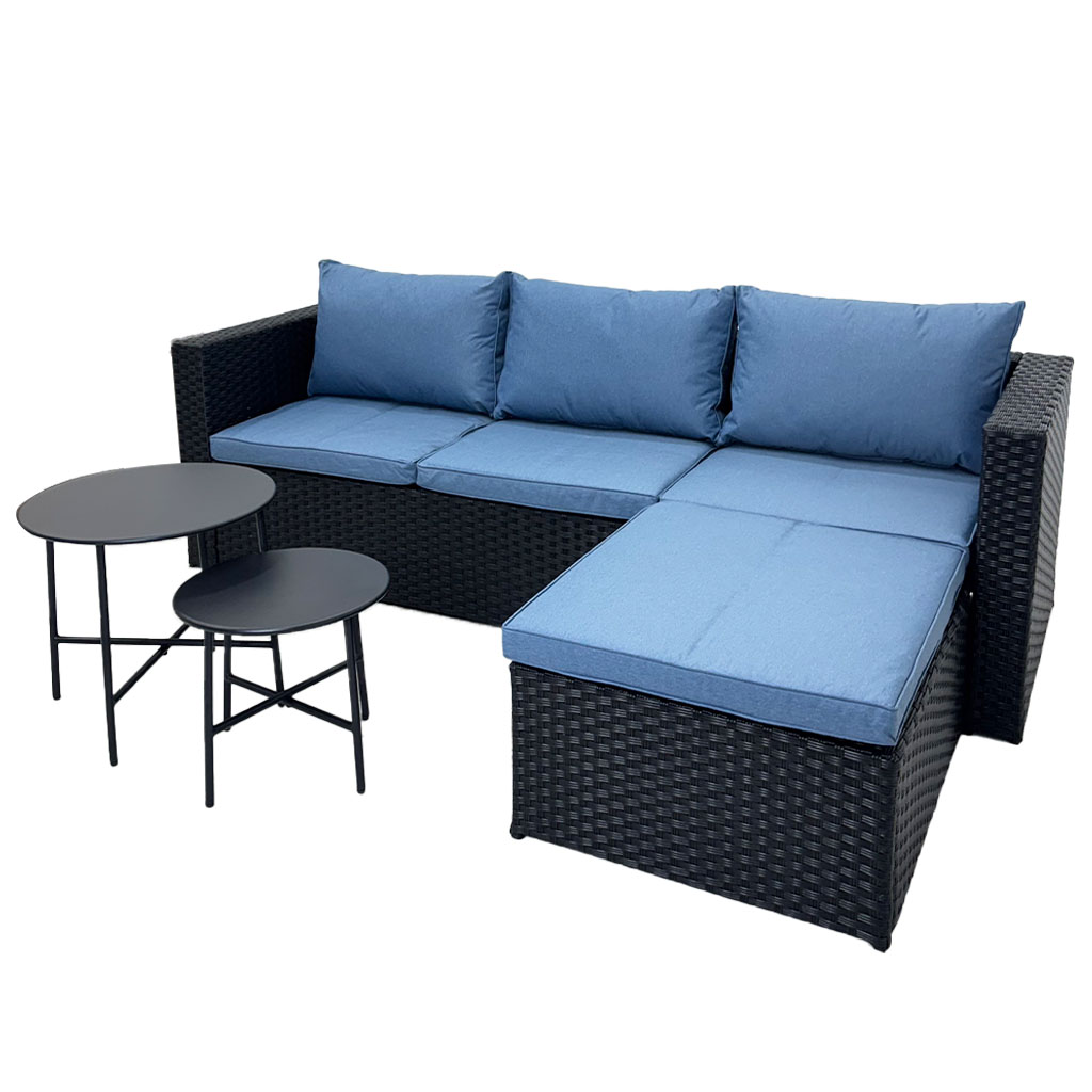 [TK-SF-70] SOFA EN L RATAN SINTETICO NEGRO+AZUL