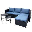 SOFA EN L RATAN SINTETICO NEGRO+AZUL