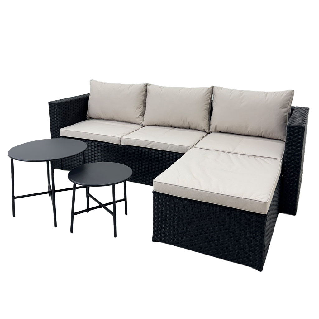 [TK-SF-71] SOFA EN L RATAN SINTETICO NEGRO+BEIGE