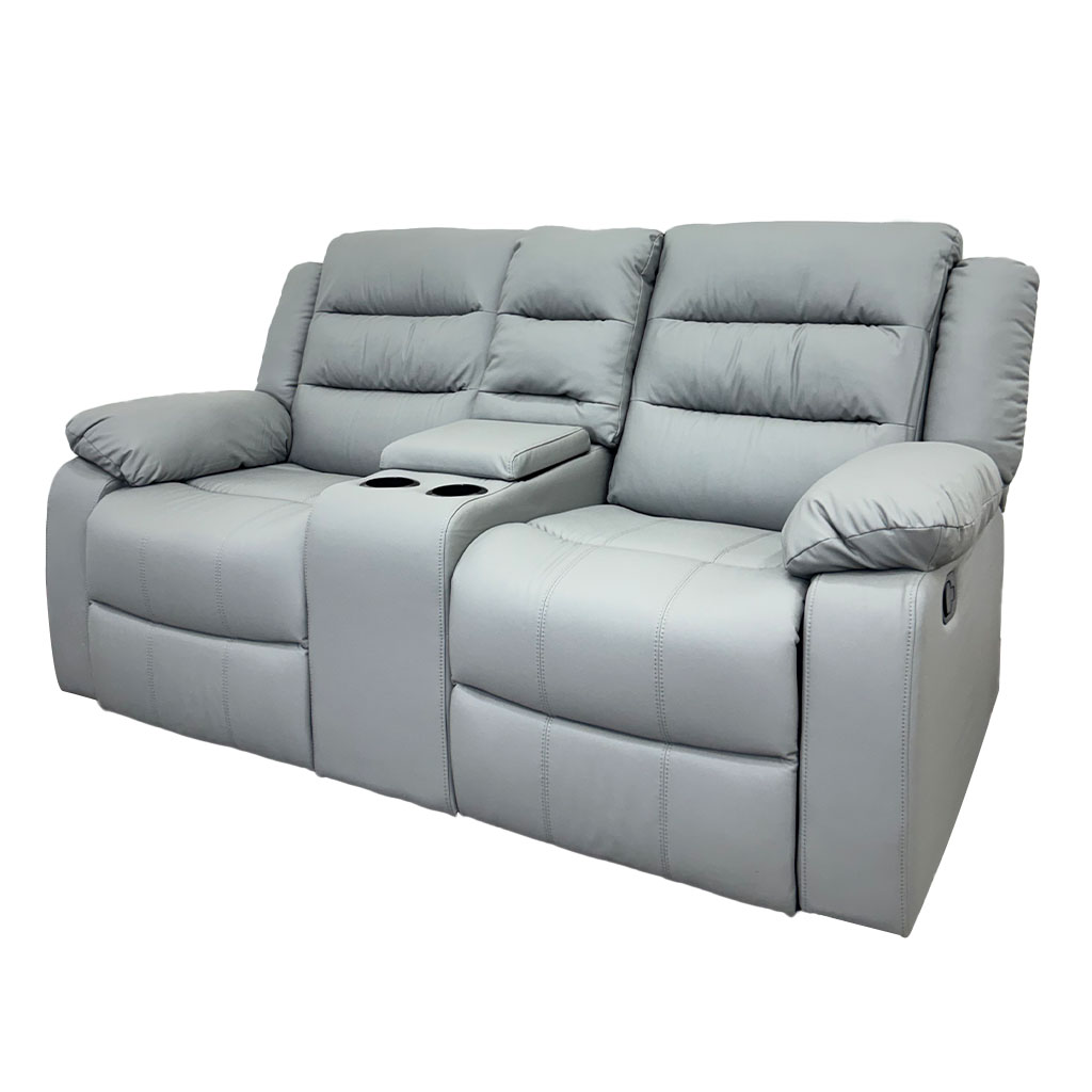 SOFA DOBLE CON CONSOLA RECLINABLE VINILO ANTIRAYAUDURAS GRIS