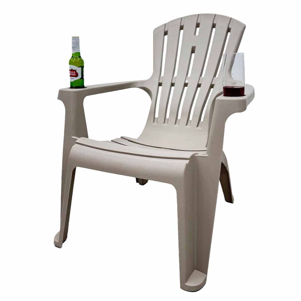 SILLA PLASTICA C/PORTA VASOS TAUPE